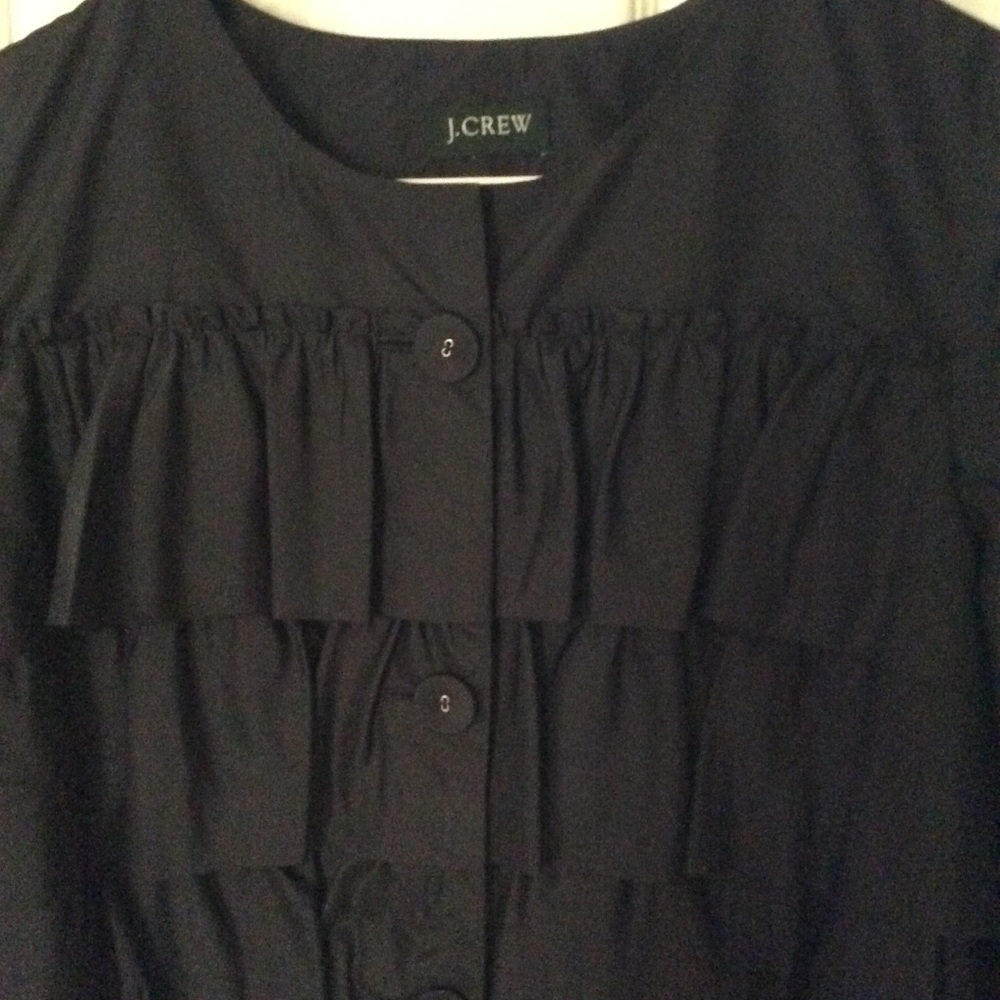 J Crew. Black 3 button ruffled jacket